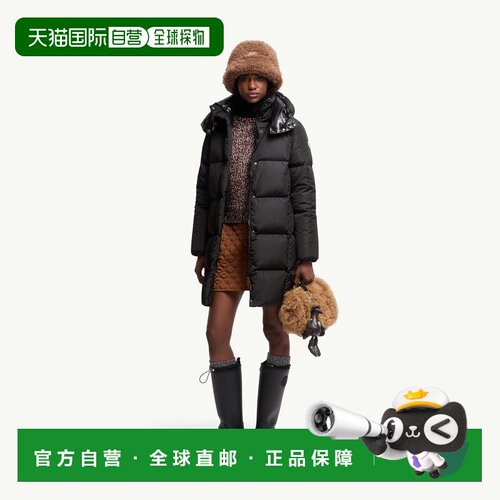 自营欧洲直邮MONCLER盟可睐 Litte女士黑色尼龙长款方格绗缝连帽