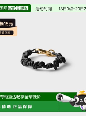 自营欧洲直邮PRADA普拉达 女士黑色皮革珐琅三角徽标手链