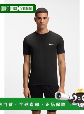 自营欧洲直邮Hugo Boss 男士黑色聚酯纤维圆领短袖T恤