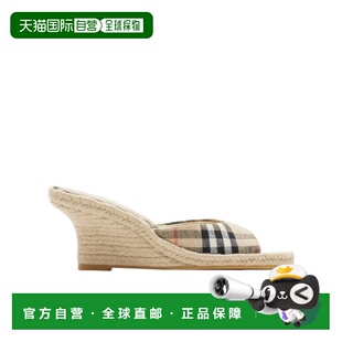 81081451单鞋 香港直邮Burberry 草编凉鞋 Mews 坡跟 Check