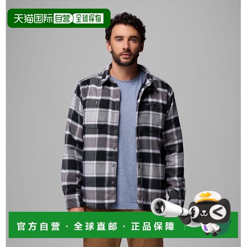 自营欧洲直邮Columbia Windward™ II男士黑色格纹抓绒衬衫夹克