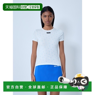 1h可退 香港直邮Miu Miu 缪缪 女士 标志印花T恤 MJNA0818ZU