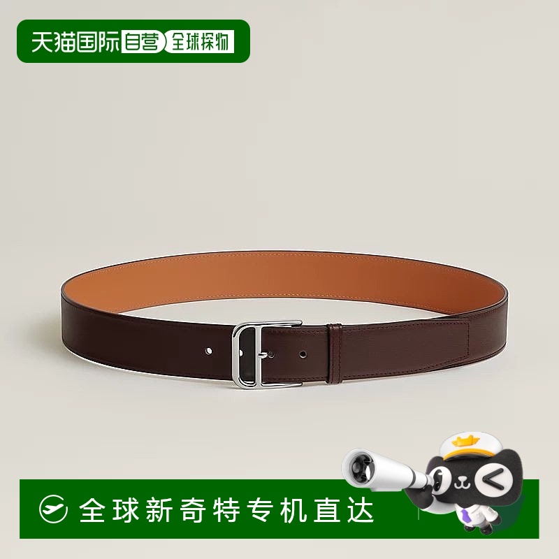1h可退 欧洲直邮Hermes/爱马仕 男士深棕色小牛皮腰带35mm