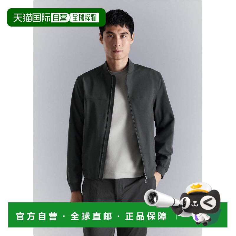 自营欧洲直邮MANGO 男士深灰色聚酯纤维防水飞行夹克长袖