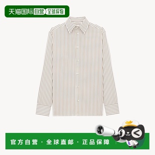 自营欧洲直邮YSL圣罗兰 CASSANDRE系列女士金卡其粉笔色棉条纹尖