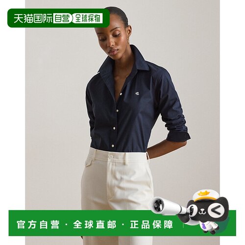 自营欧洲直邮Ralph Lauren拉夫劳伦 女士藏青色棉质弹力免烫衬衫