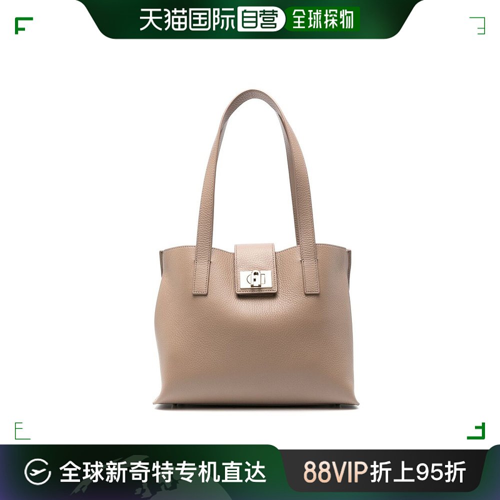 欧洲直邮FURLA女士1927浅棕色粒纹小牛皮中号托特包28x13x22cm