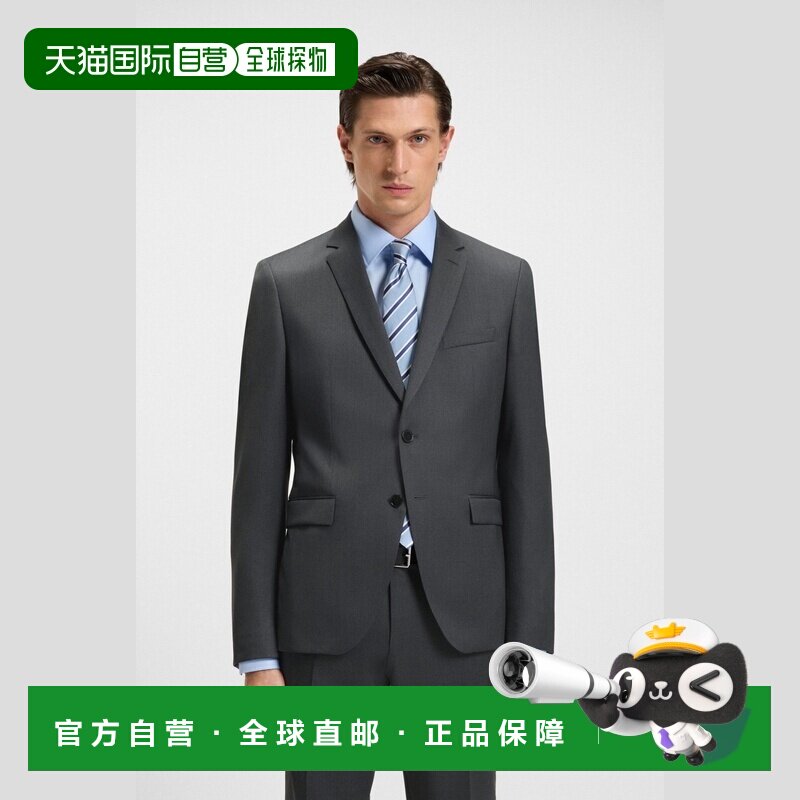 自营欧洲直邮Hugo Boss 男士深灰色羊毛修身平驳领西装外套正装