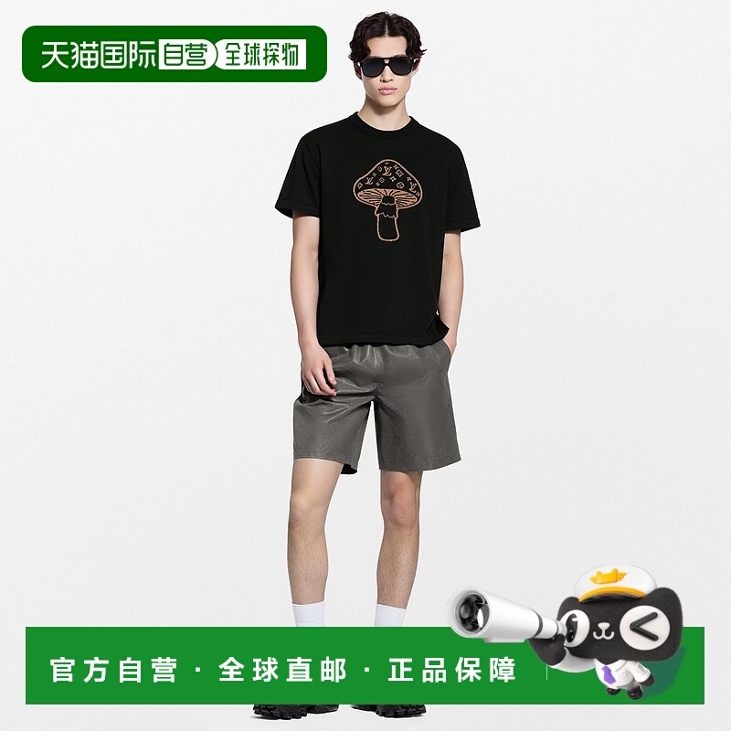 自营1h可退 欧洲直邮LV路易威登 Intarsia男士黑色棉老花图案短袖