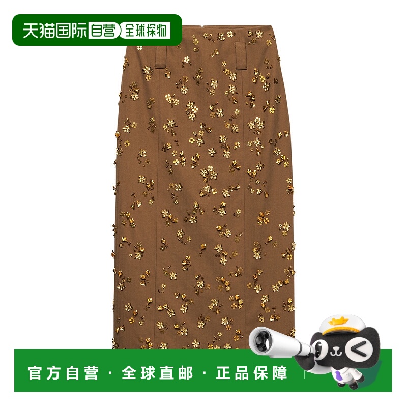 香港直邮Prada 刺绣人字纹中长半身裙 P126WR178LSOOO