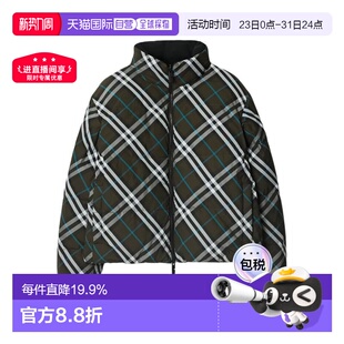 欧洲直邮自营Burberry 女士深绿色锦纶格纹印花双面羽绒服 博柏丽