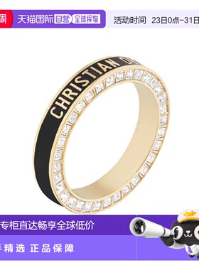 自营 欧洲直邮DIOR/迪奥 女士金黑混色饰面金属嵌白色水晶戒指
