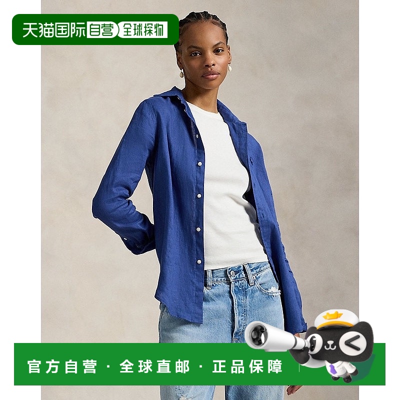 自营欧洲直邮RALPH LAUREN拉夫劳伦 Polo亚麻长袖衬衫时尚宽松