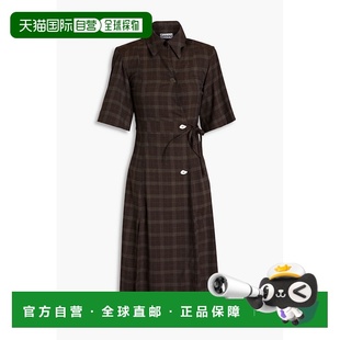 香港直邮GANNI 格纹梭织中长连衣裙 甘尼 Marron F65 女士 1h可退