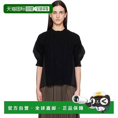 香港直邮Sacai 女士 sacai 黑色 Wool Knit x Cotton Poplin Pull