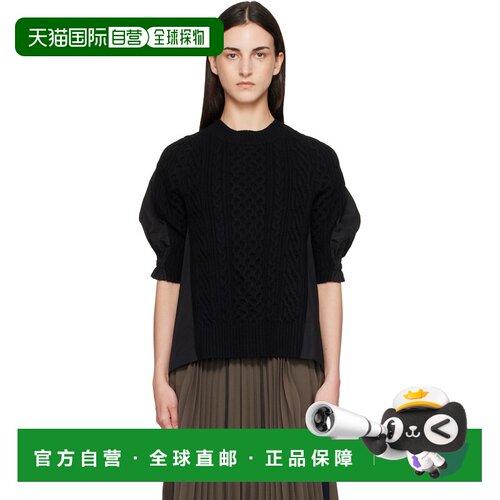 香港直邮Sacai 女士 sacai 黑色 Wool Knit x Cotton Poplin Pull