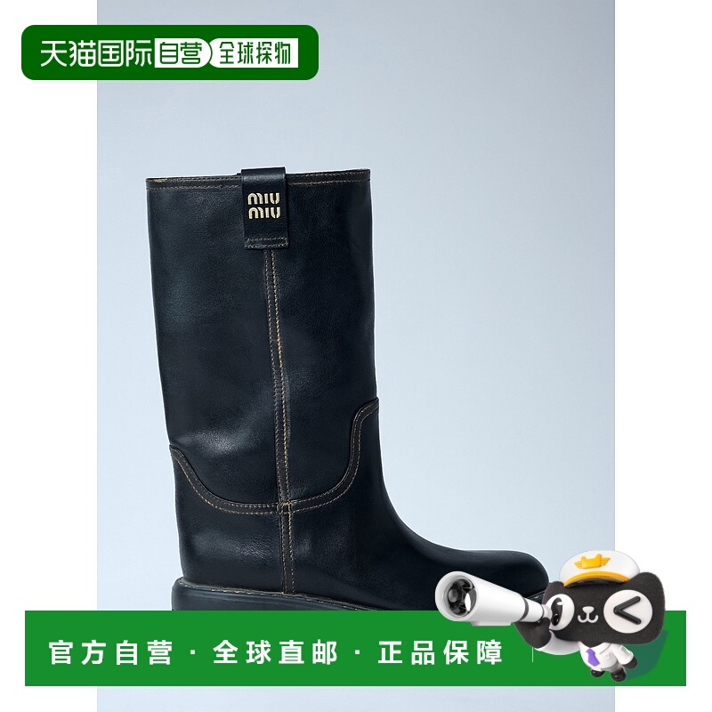 1h可退 香港直邮Miu Miu 缪缪 女士 Motif 皮质徽标靴子 5U270E5O