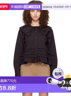 1h可退 香港直邮GANNI 甘尼 女士 黑色 Stretch Cotton Ruffle 衬