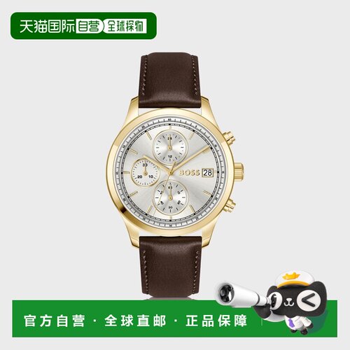 自营欧洲直邮HUGO BOSS雨果 Stratus男士棕色皮革表带计时腕表