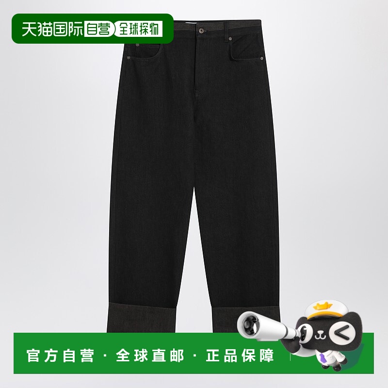 1h可退 香港直邮LOEWE 罗意威 男士 黑/酒红翻边牛仔裤 H526Y11X9