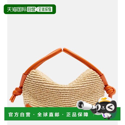 香港直邮Bottega Veneta 葆蝶家 女士 Loop 皮革饰边拉菲草编织手
