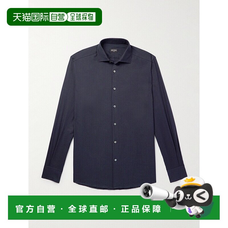 香港直邮zegna 杰尼亚 男士 剪口领棉质羊绒混纺斜纹布衬衫 UEX44