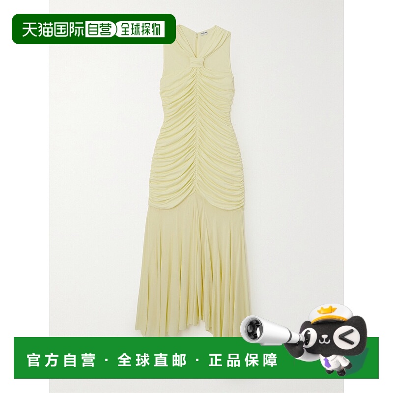 1h可退 香港直邮LOEWE 罗意威 女士 不对称缩褶绉纱中长连衣裙 S5