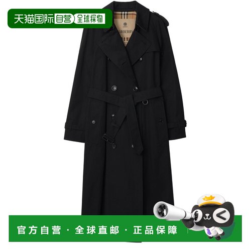 自营欧洲直邮Burberry博柏利 女士黑色棉质长款Waterloo风衣