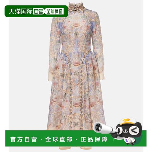 1h可退 香港直邮ZIMMERMANN 女士 Rebellion 亚麻真丝中长连衣裙