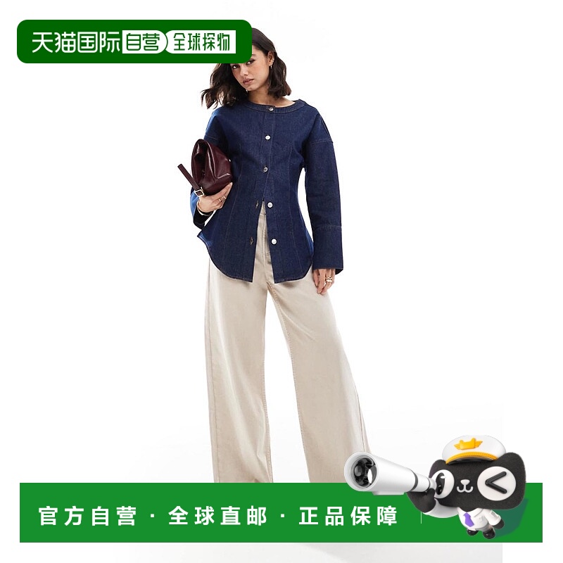 1h可退 香港直邮ASOS 女士 设计牛仔松紧靛蓝色衬衫 blue蓝色 舒