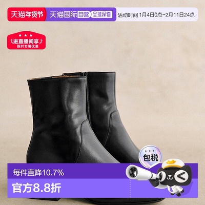 欧洲直邮自营Sezane 女士黑色牛皮靴子短靴法式时尚商场女鞋简约