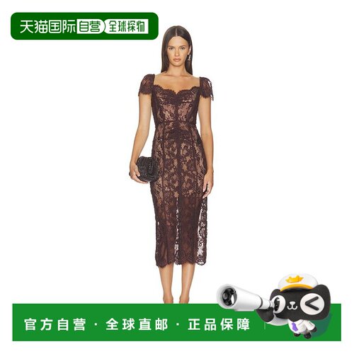 1h可退 香港直邮Self-Portrait 女士 棕色花朵蕾丝中长连衣裙 PF2