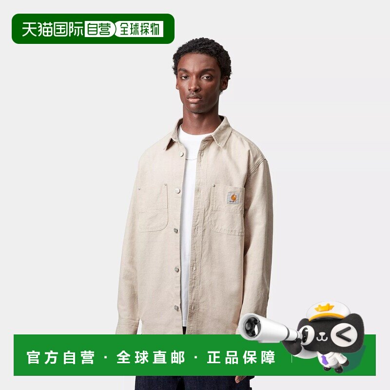 自营欧洲直邮Carhartt Wip 男士米色棉/亚麻衬衫夹克工装