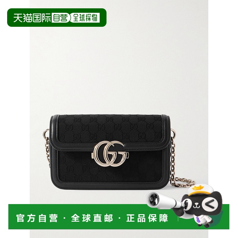 1h可退 香港直邮Gucci 古驰 女士 canvas-jacquard 皮革饰边肩包