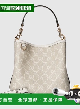 自营欧洲直邮Gucci/古驰 Emblem系列女士米白色帆布双G磁扣开合小