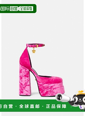 香港直邮Versace 丝绒防水台高跟鞋 10020051A06465范思哲粗跟
