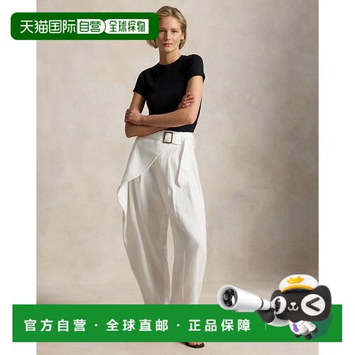 自营欧洲直邮Ralph Lauren拉夫劳伦 女士白色亚麻锥形裹身长裤