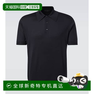 香港直邮Prada 男士 1h可退 普拉达 舒适时 真丝Polo衫 blue蓝色