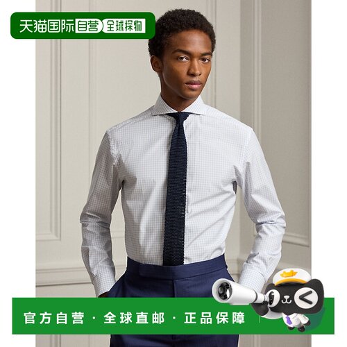 自营欧洲直邮Ralph Lauren拉夫劳伦 男士蓝/白色棉质塔特萨尔府绸