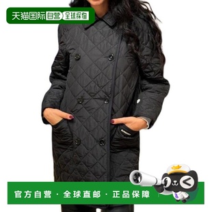 【自营】欧洲直邮BURBERRY博柏利女士黑色字母印花翻领双排扣棉服