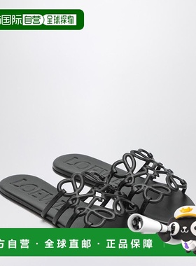 1h可退 香港直邮LOEWE 罗意威 女士 ANAGRAM 黑色花瓣皮质凉拖 LP