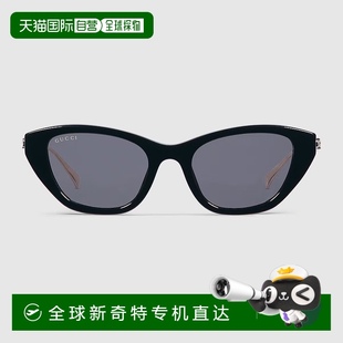 古驰 欧洲直邮Gucci 女士黑色醋酸纤维水晶铆钉镂空交织双G猫眼框