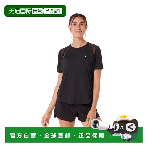 自营欧洲直邮ASICS亚瑟士 Road女士黑色聚酯纤维透气跑步T恤
