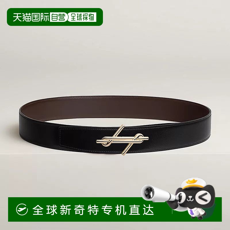 1h可退 欧洲直邮Hermes/爱马仕 男士黑色/乌木色小牛皮腰带38mm