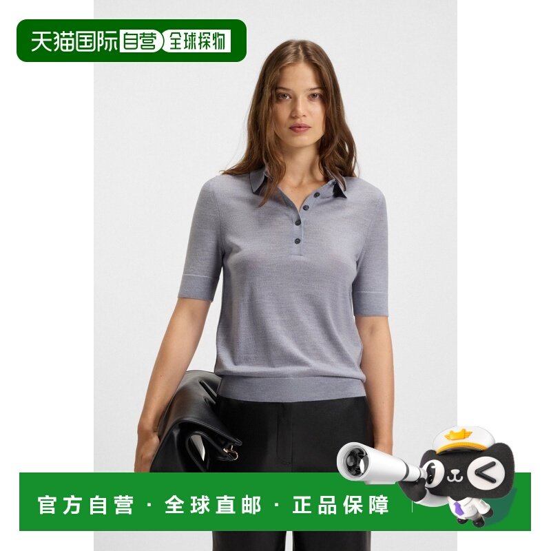 自营欧洲直邮Hugo Boss 女士珍珠灰色羊毛Polo领短袖针织衫,女装/女士精品,毛衣,淘宝优惠券,粉丝福利购,淘宝优惠卷