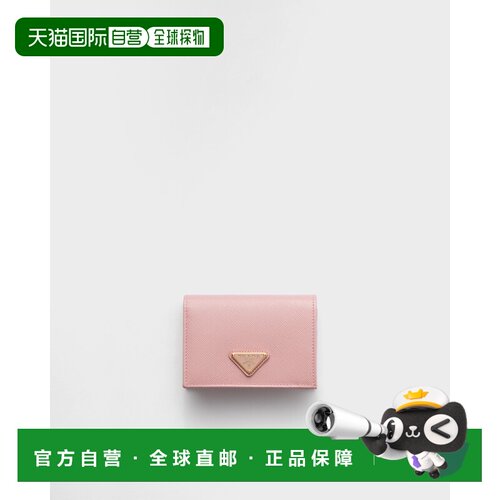 自营欧洲直邮Prada普拉达 Saffiano女士桃子色小牛皮金属三角标识