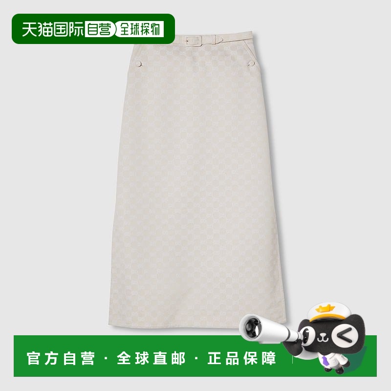 自营欧洲直邮Gucci古驰女士浅米色GG棉质华达呢半身裙