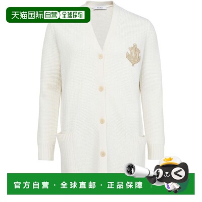 自营欧洲直邮MAXMARA麦丝玛拉 Ravello女士白色羊毛V领贴布logo长