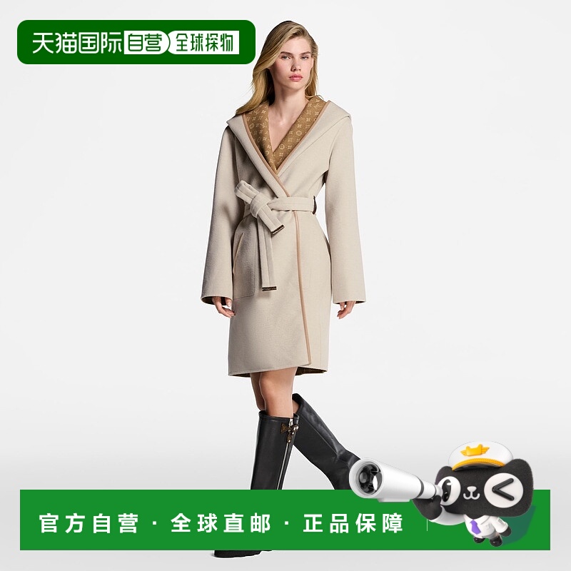 自营1h可退 欧洲直邮LV路易威登 女士驼米色羊毛老花图案大衣