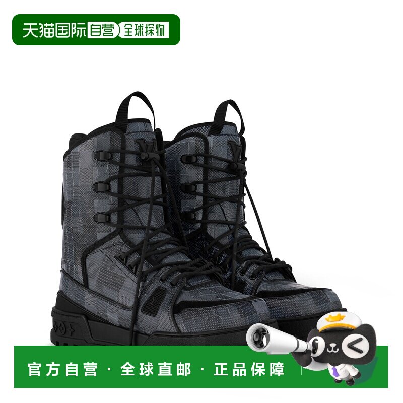 自营1h可退 欧洲直邮LV路易威登 男士黑色皮革棋盘格图案雪地靴